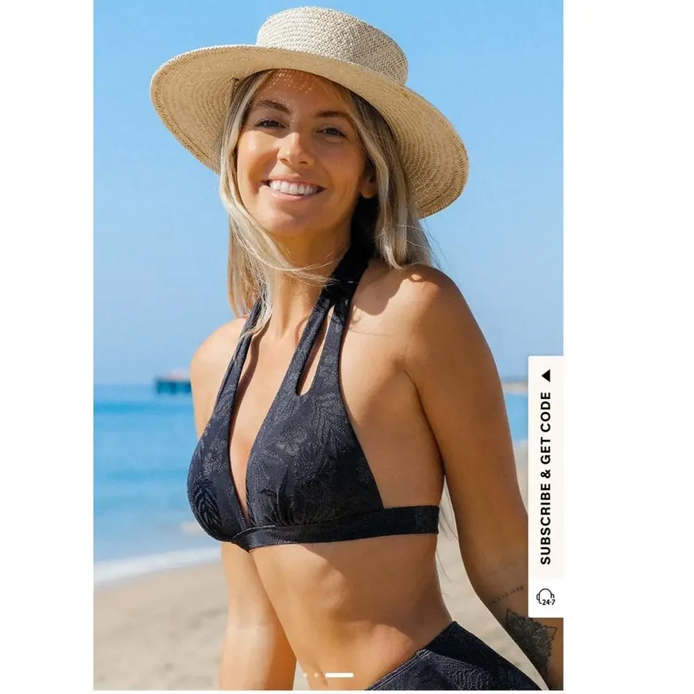 Cupshe Whirling Branches Keyhole Tall Halter Bikini Top Size M Medium NWT